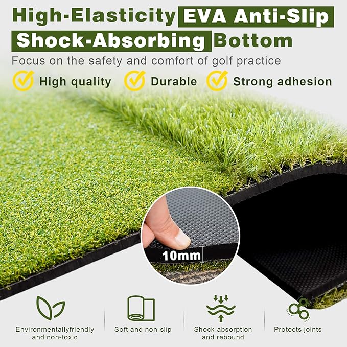 Heavy-Duty 5x4FT Golf Hitting Mat – Dual Turf Design Simulates Fairway & Rough for Real Course Feel, Indoor/Outdoor Practice Mat for Full Swing & Chipping Training, Easy Carry Strap