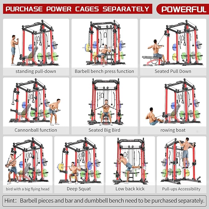 Power Cage,1600lbs Multi-Function Power Rack with Adjustable Cable Crossover System and More Training Attachment, Weight Cage for Home Gym