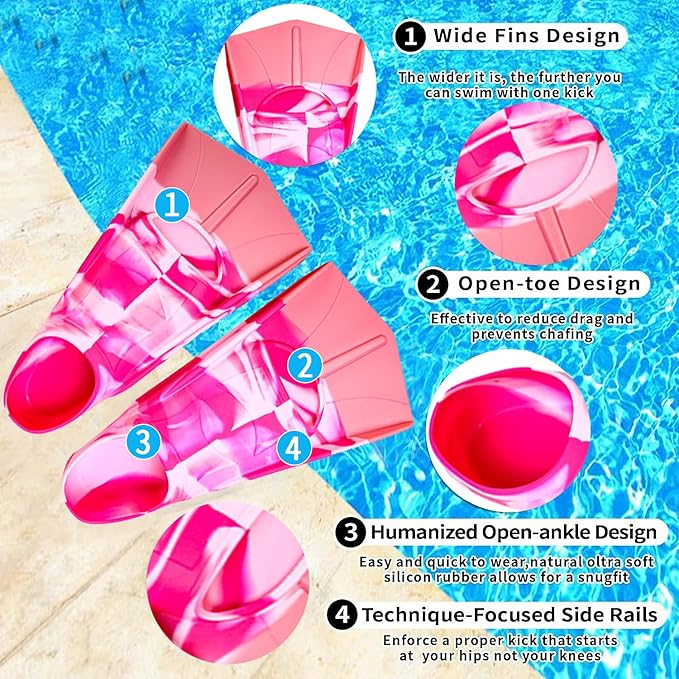 Kids Swim Fins,Short Comfortable Flippers for Lap Swimming and Training for Child,Girls,Boys,Beginners