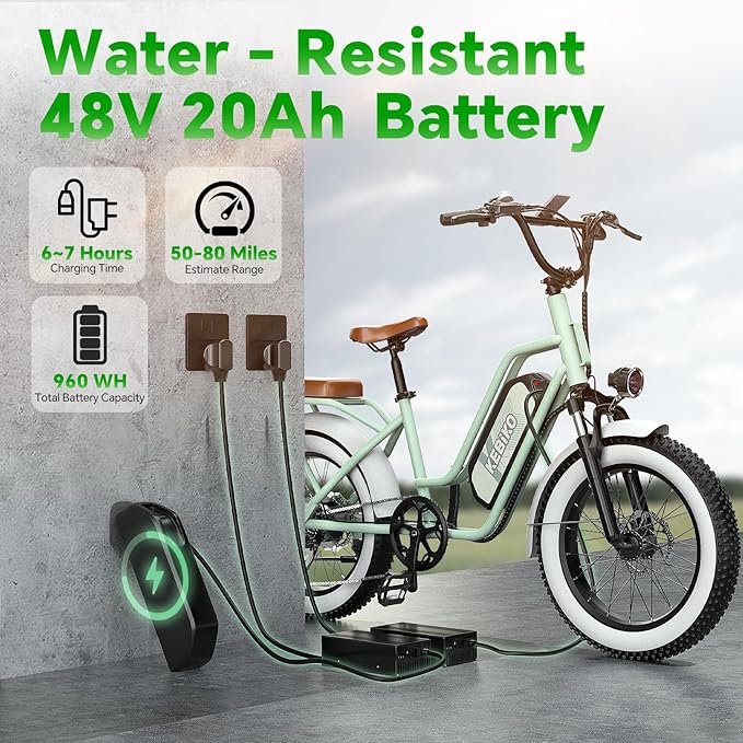 2 Seater Electric Bike, 48V 20AH(𝟗𝟔𝟎𝐖𝐇) Large Removable Battery, 𝟏𝟑𝟎𝟎𝐖 Peak Motor, 20"x 4.0" Fat Tire Ebike for Adults, 80+Miles Max,30+MPH, City Couple E Bike for All Terrain