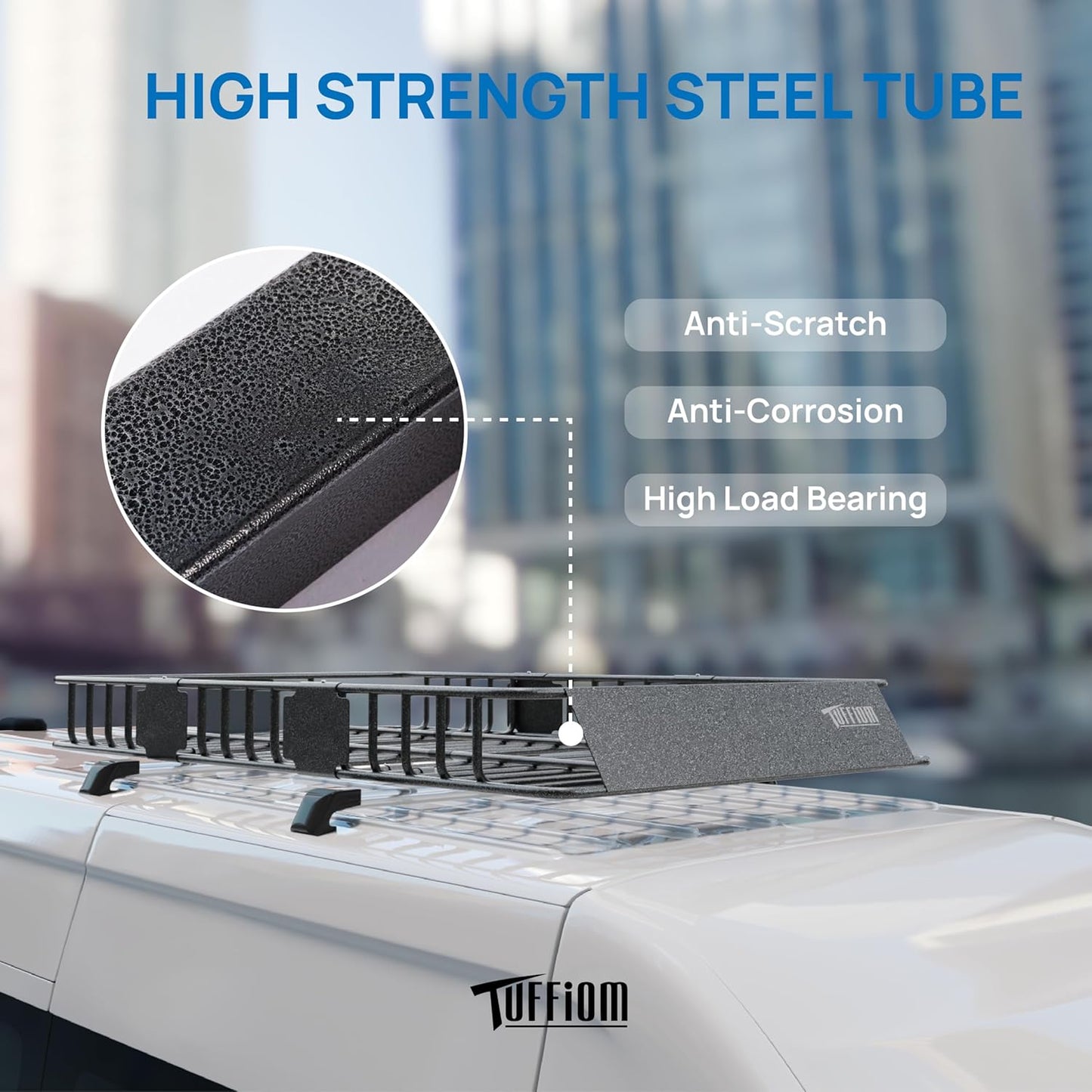 TUFFIOM 250lbs 64 x 39 x 6 inch Extendable Roof Top Cargo Carrier Basket w/Net+Storage Bag+Footrest+Straps, Heavy Duty Rooftop Luggage Holder Steel Rack for SUV Car Truck Van Travel Camping