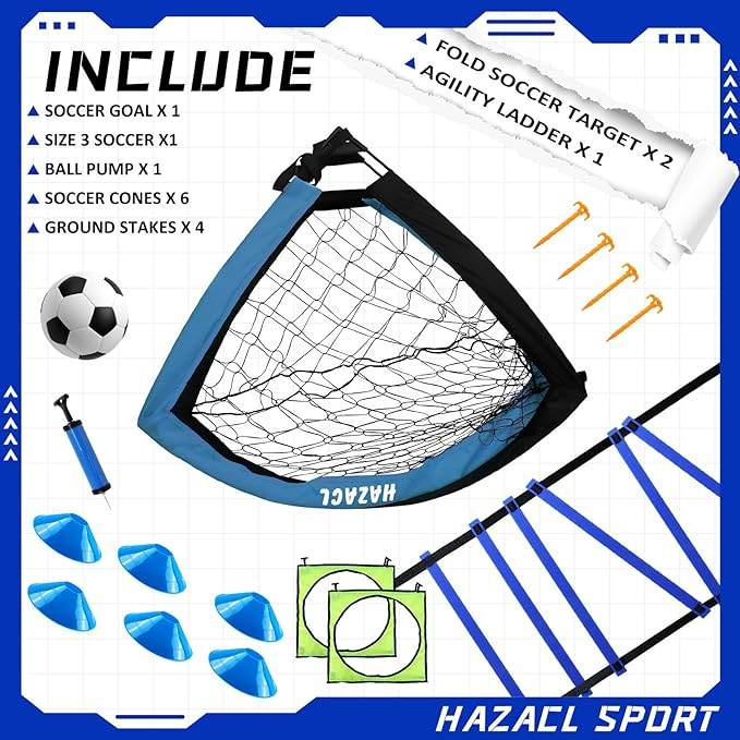 Kids Soccer Goal for Backyard, 6x4 9x5 FT Portable Soccer Nets Pop Up with Ball, Agility Ladder, Cones, Target & Carry Bag for Toddler Youth Outdoor Indoor Training Practice Sports Games Play