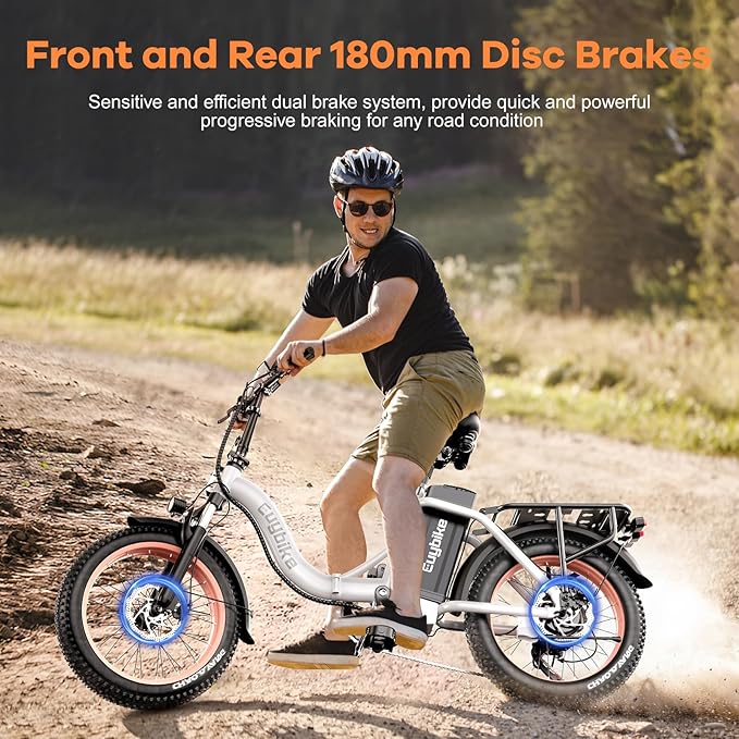 Foldable Electric Bike for Adults, Peak 1000W Brushless Motor 30MPH 70Miles City Commuter Ebike, 48V 20AH Lithium Battery, 20" Fat Tire 7-Speed E-Bicycle with Front Suspension Colourful LCD Display