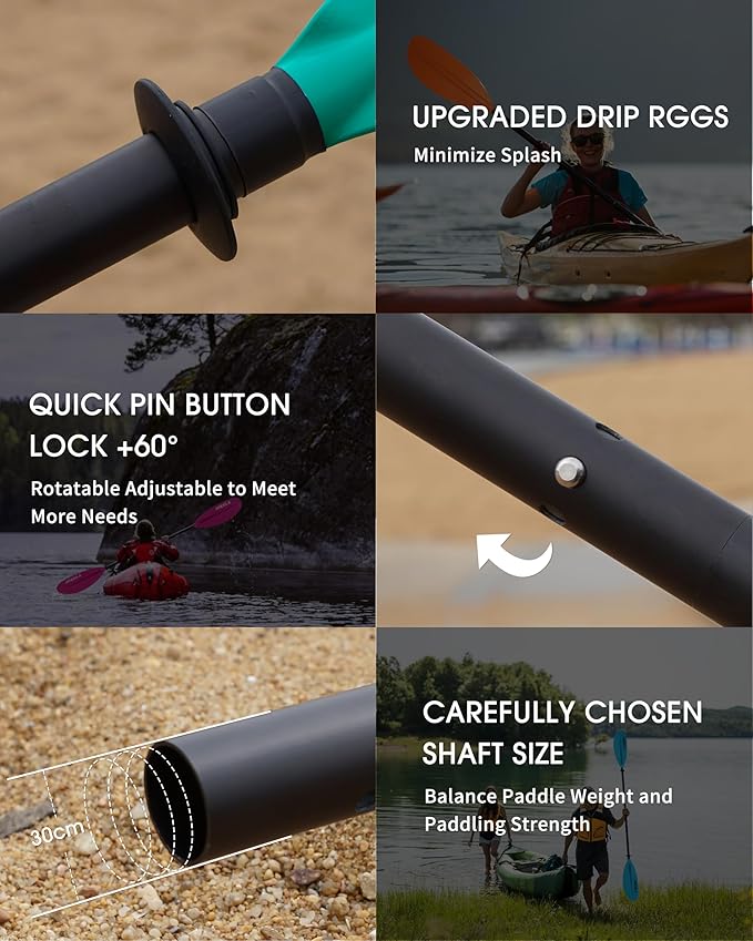 Kayak Paddle Aluminum Shaft Paddle with Nylon Blades, Floating Adjustable Kayaking Oars, 3 Piece, 220-240cm/86-94 Inches,Black/Rose/Teal/Black/Orange/Grey