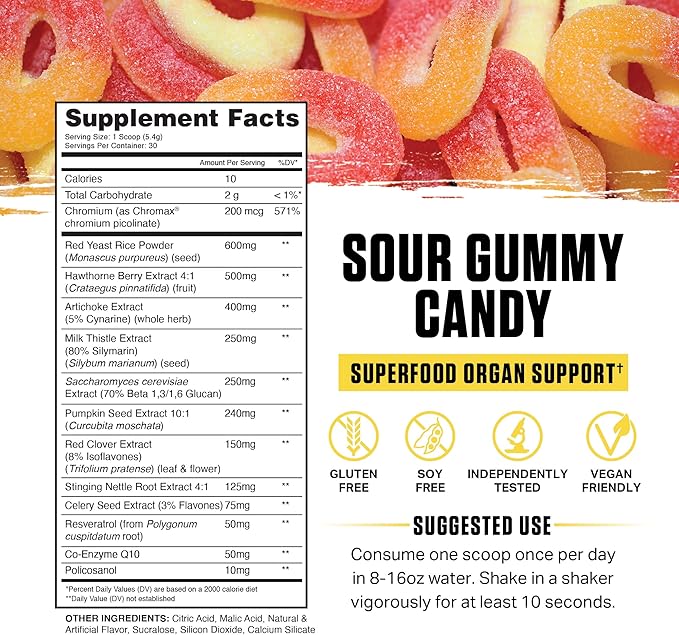 Ambrosia Nektar - Superfood Powder | Complete Health Supplement | Organ Support - Liver, Kidney Health | 30 Servings (Sour Gummy Candy)
