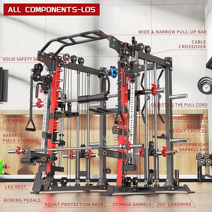 Power Cage,1600lbs Multi-Function Power Rack with Adjustable Cable Crossover System and More Training Attachment, Weight Cage for Home Gym