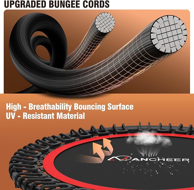 ANCHEER 40/48" Mini Trampoline with Upgraded Bungee Cords, 550LBS Capacity, Adjustable Foam Bar & Resistance Ropes, Indoor/Outdoor Rebounder for Adults