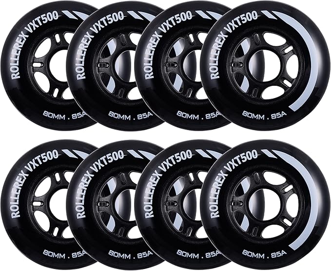 Rollerex VXT500 Inline Skate Wheels (8-Pack) (Various Size & Color Options Available) -Indoor Outdoor- Intended for Roller Blade Wheel Replacement
