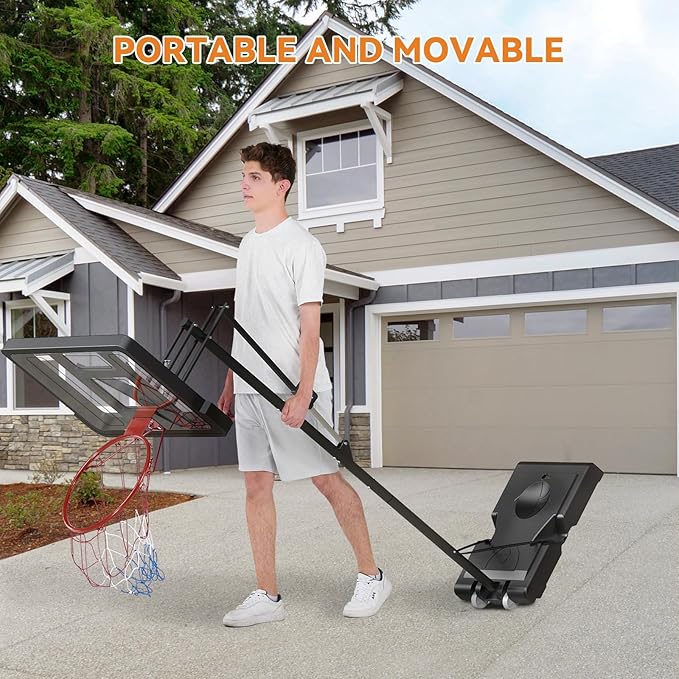 GORISE Portable Basketball Hoop for Home Outdoor Use, Adjustable Height, Shatterproof Backboard, for Daily Practice in Backyard or Garage Indoor Outdoor Backyard Pool