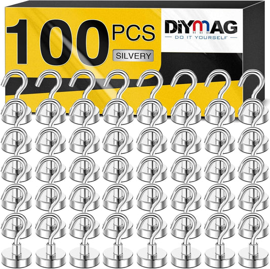 DIYMAG Neodymium 100 Pack Magnetic Hooks, Facilitate Hook for Cruise, Home, Kitchen, Workplace, Office and Garage