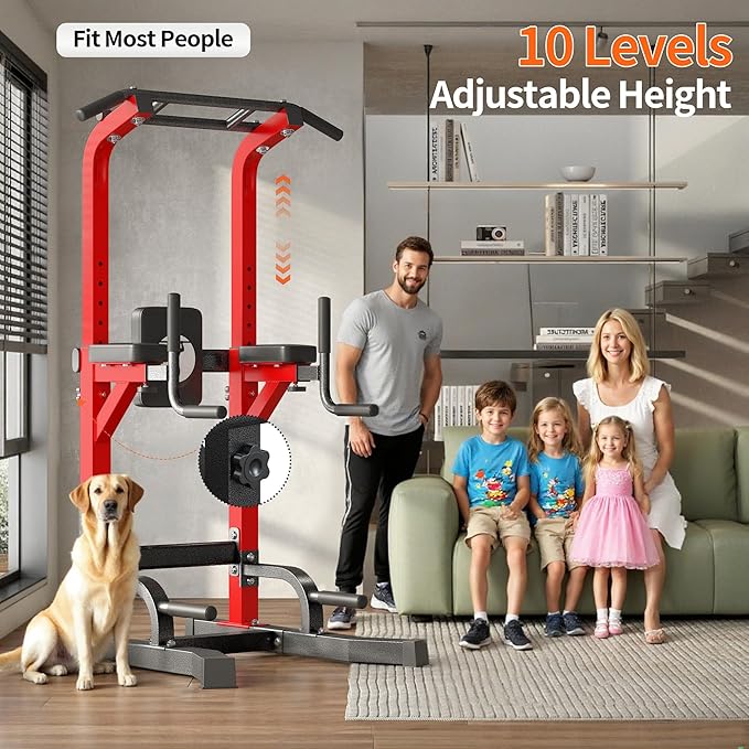 sogesfurniture Adjustable Dip Stands Assistive Trainer for Home Gym - 10-Level Height Wall-Saving Pull Up Bar, Dual Training Stands for Dip Push Up & Core Workout, Heavy Duty Steel Frame