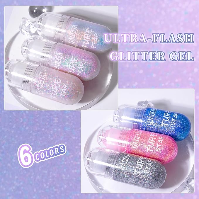 DAGEDA Body Glitter Gel, Roll-on Face Glitter for Mermaid Makeup Festival Rave Accessories, Holographic Hair Glitter Gel,Body Shimmer Halloween Makeup for Rave Party (Dazzle)