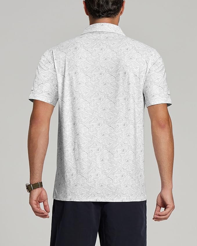 Golf Shirts for Men - Moisture Wicking Short Sleeve Performance Sport Casual Striped Collared Mens Polo Shirt