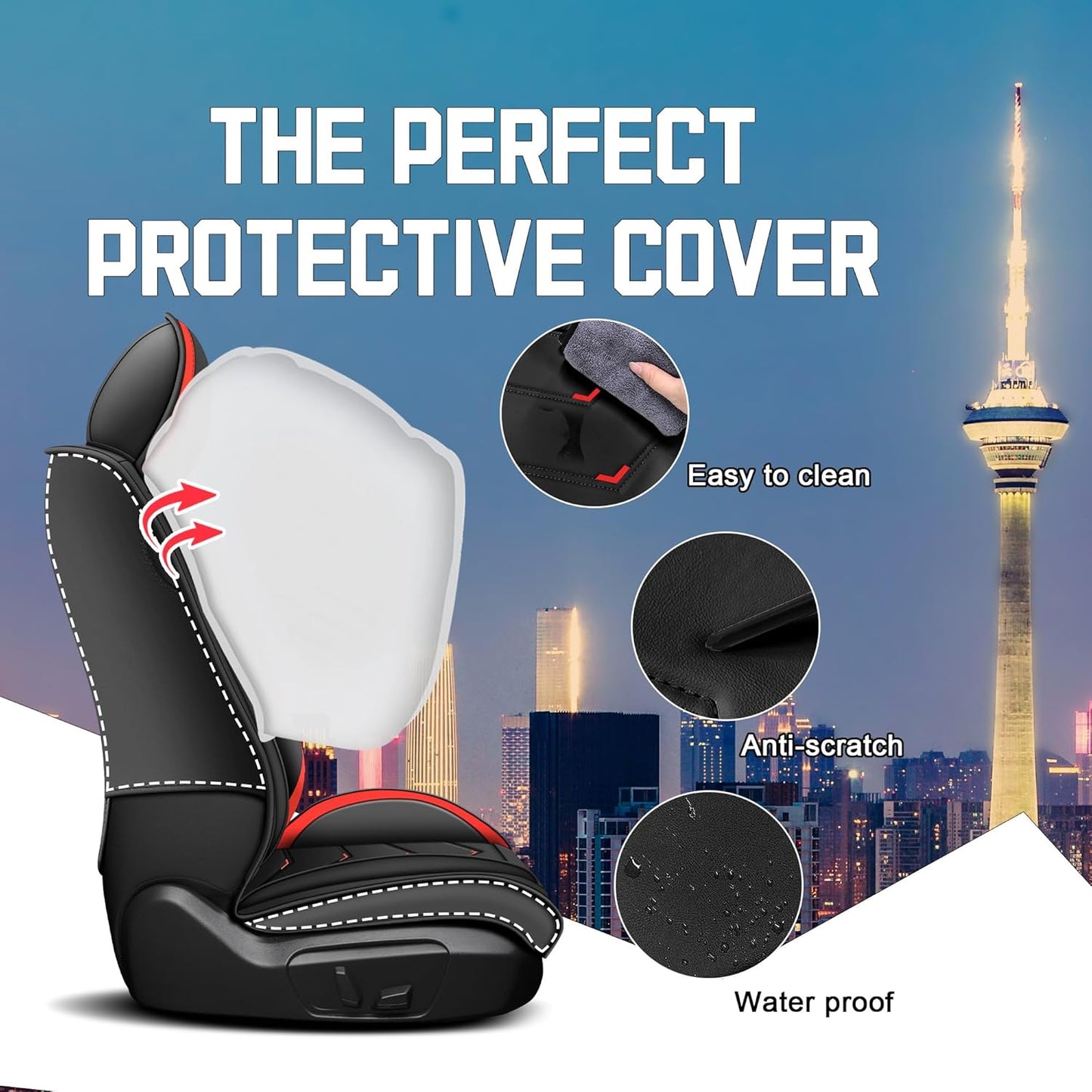 Car Seat Covers for Chrysler Pacifica 2004-2025, Stylish Sport Seat Cover, Premium Nappa Leather Car Seat Cover. Automobile Seat Covers Sets.(Luxury 5 Seats/Black Red)