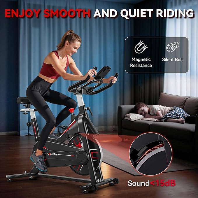 Exercise Bike, WENOKER Magnetic Resistance Stationary Bike for Home, App Supported Indoor Bike with Whisper Quiet, Heavy Flywheel and Upgraded Digital Display