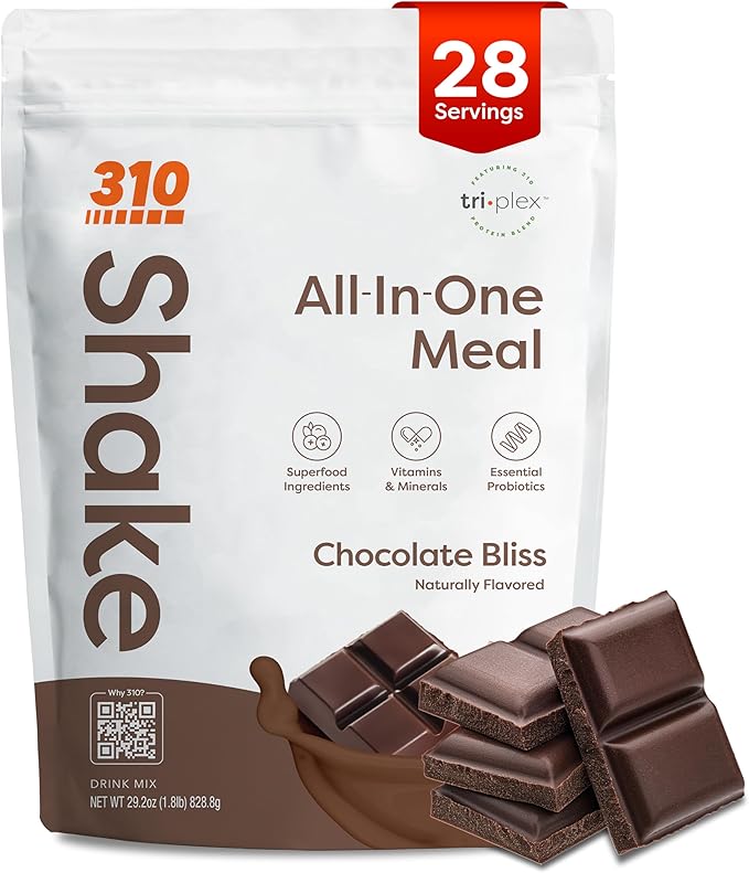 310 Nutrition All-In-One Meal Replacement Shake Powder - Plant-Based Protein Smoothie Blend w/High Fiber, Probiotics & Adaptogens - Low Carb, Vegan, Keto & Paleo Friendly - Chocolate Bliss - 28 Srv