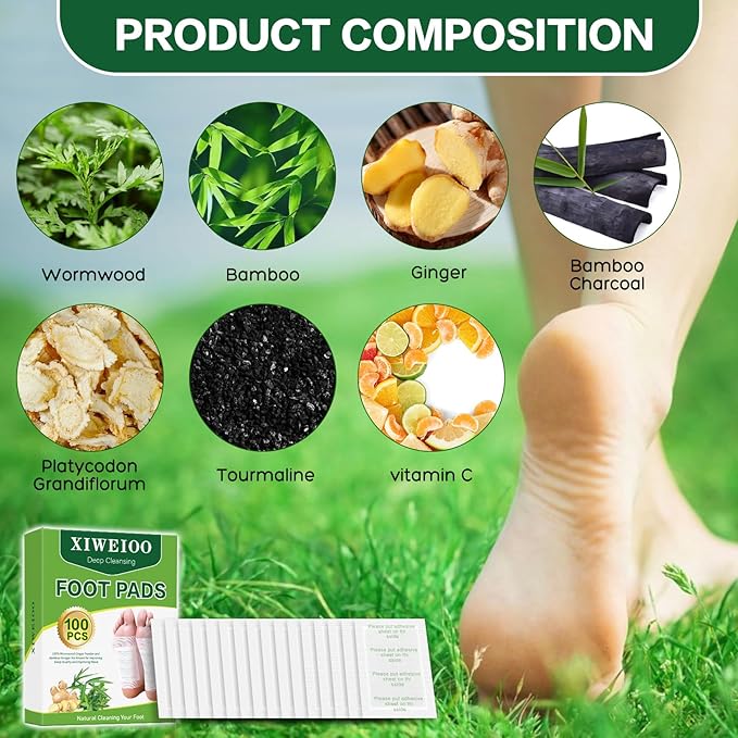 XIWEIOO100 Pack Foot Pads Paches,feet Deep Cleansing Bamboo Foot Paches, Ginger Foot Pads Foot Care Pads |Natural Bamboo Charcoal Ginger Oil Care Patch