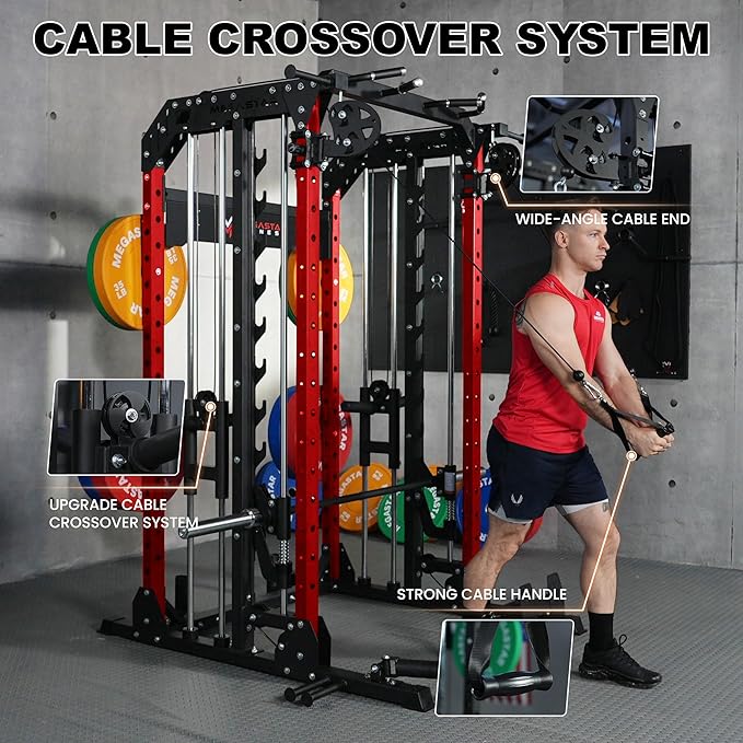 Smith Machine Home Gym with Aluminum Pulley Set- 2000lbs Capacity All-in-One Power Rack with Cable Crossover, Pull-Up Bar & Dip Station, Includes 18 Attachments, P107 Anvil