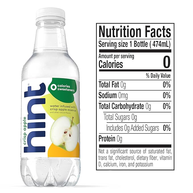 Hint Fruit-Infused Bottled Water, Crisp Apple - Sugar Free Flavored Water with Zero Calories, Naturally Flavored, and No Artificial Sweeteners - 16 Fl Oz (Pack of 12)