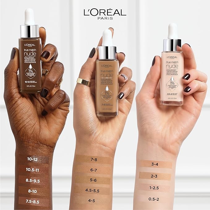 L'Oreal Paris True Match Nude Hyaluronic Tinted Serum Foundation with 1% Hyaluronic acid, Medium 4-5, 1 fl. oz.