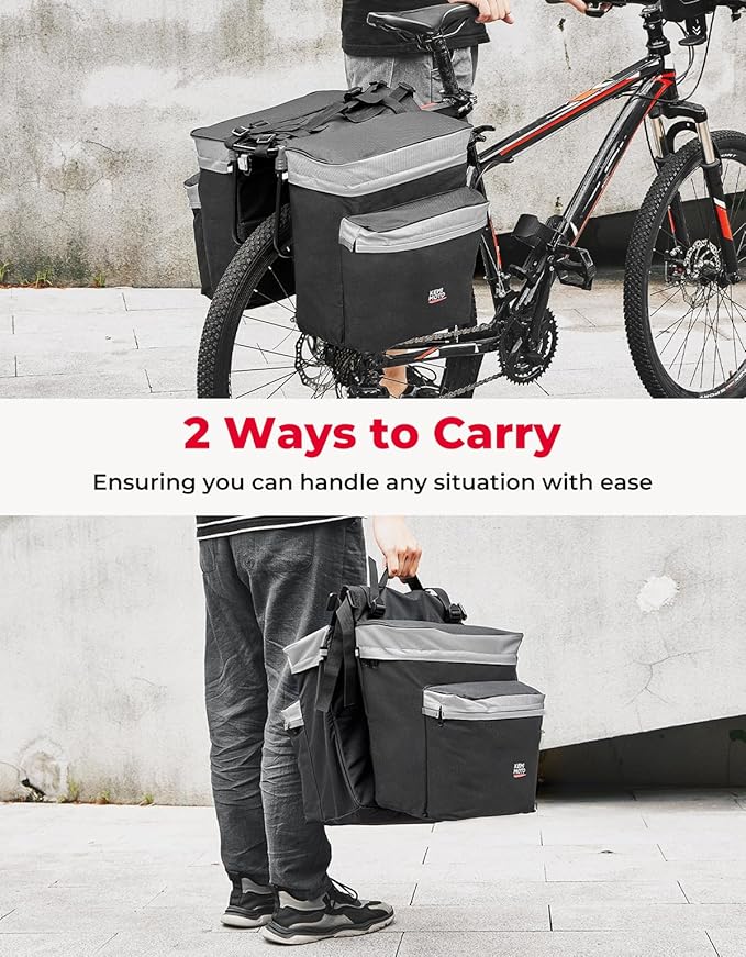 KEMIMOTO Bike Bag Panniers with Rain Cover, 34L Waterproof Bicycle Saddle Bag for Rear Rack Mountain Biking Bags Storage, Ebike Accessories for Commuter Grocery Shopping Travel Carrier, Grey