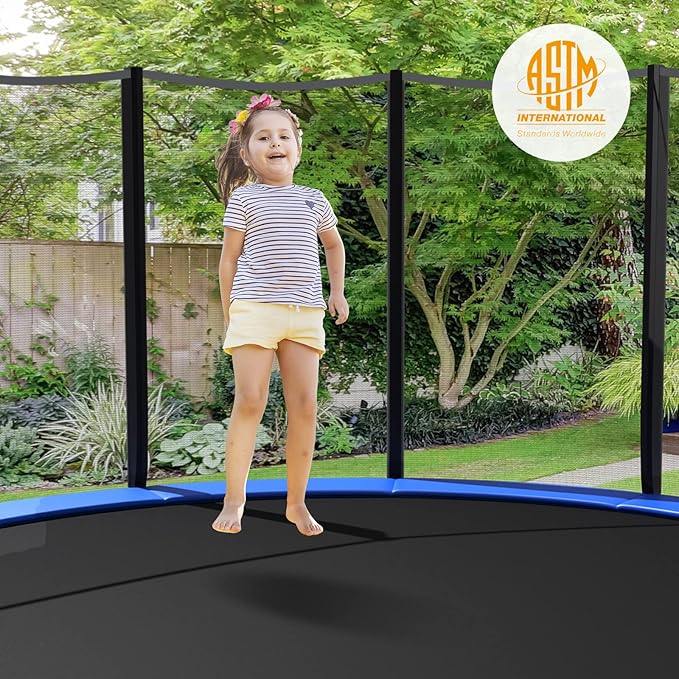 GYMAX Trampoline, 8FT 10FT 12FT 14FT 15FT 16FT Recreational Trampolines w/Safety Enclosure Net & Ladder - ASTM Certificated, Outdoor Trampoline for Kids and Adults