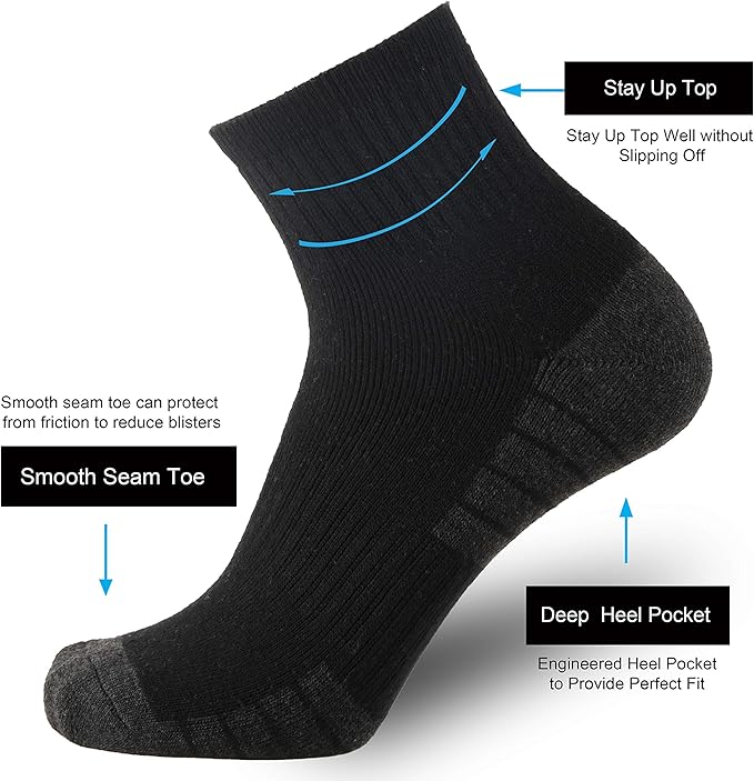 ONKE Max Full Cushion Low Cut Quarter Socks for Men Athletic Running Training Work Thick Warm Moisture Control Anti Blister
