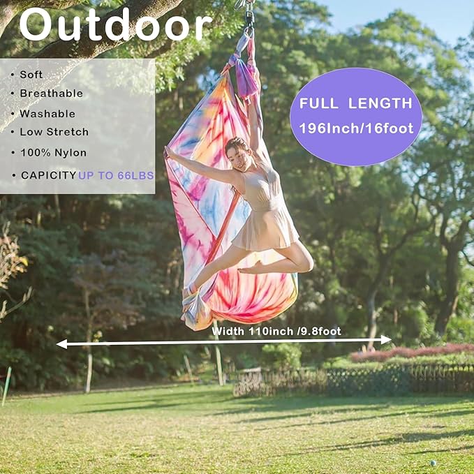 F.Life Aerial Yoga Hammock kit- Yoga Swing Multicolor 5 yards-Flying Yoga Include Daisy Chain,Carabiner and Pose Guide