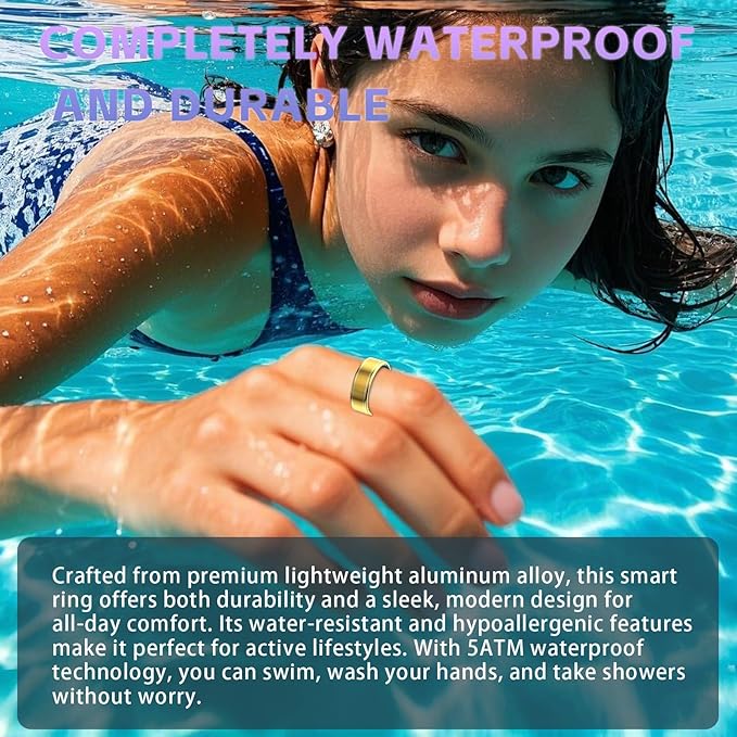 Health Fitness Tracker Ring for Women Men – Smart Ring with Heart Rate, SpO2, Blood Pressure, Sleep Monitoring with Charging Case,Remote Photography, Family Care, No Subscription Fee (Gold 11)