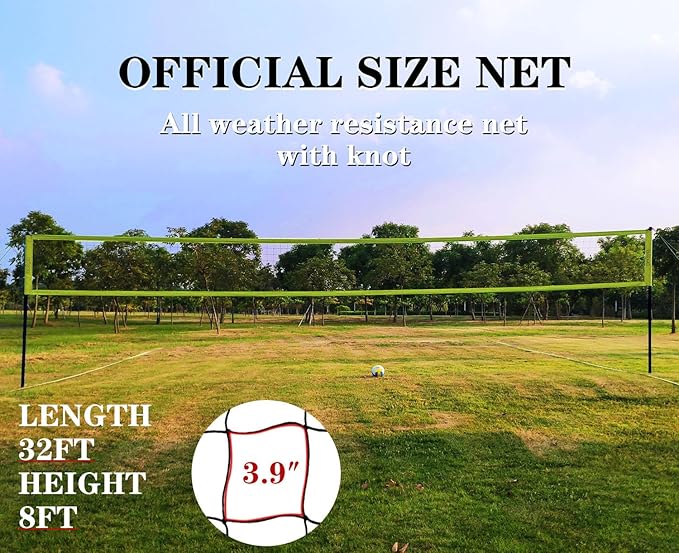 Volleyball Net Outdoor - Portable Volleyball Set for Backyard with Professional Volleyball Net, Wrap Yarn Volleyball and Pump, Boundary Line, Carry Bag