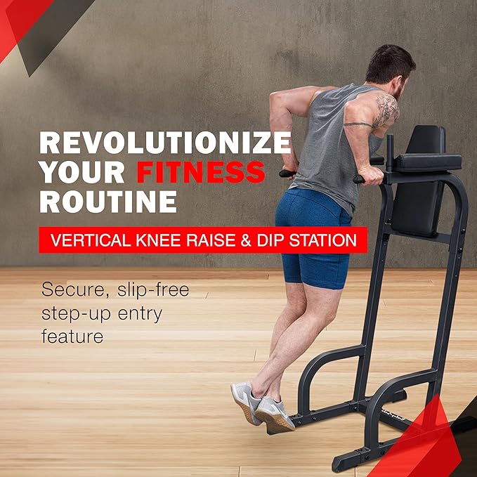 Body-Solid (GVKR60) Vertical Knee Raise with Dip Station for Abdominal and Core Training, Home and Commercial Gym