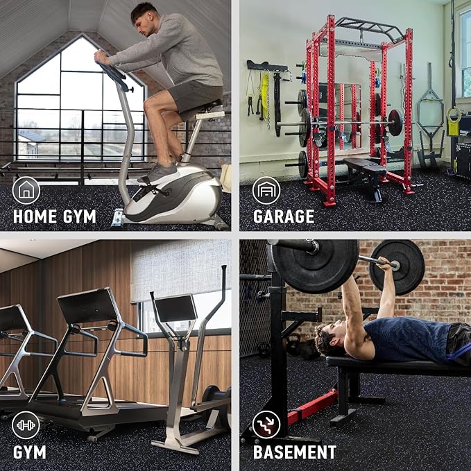 AIRHOP 0.56in Thick 96 Sq Ft Exercise Equipment Mats, 24 Tiles Upgraded Rubber Top with High Density EVA Foam, Large Interlocking Puzzle Gym Flooring for Home Gym, Heavy Weight Workout, 24 x 24in