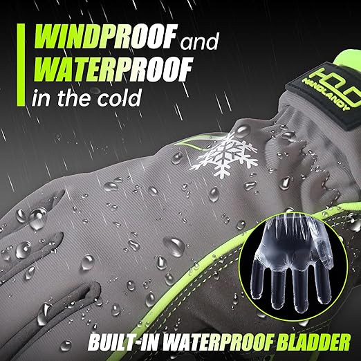 HANDLANDY Waterproof Insulated Work Gloves, 3M Thinsulate Thermal Winter Gloves for Men Women Touch Screen, Warm Ski Snowboard Cold Weather Gloves (Green-men Size, Small)