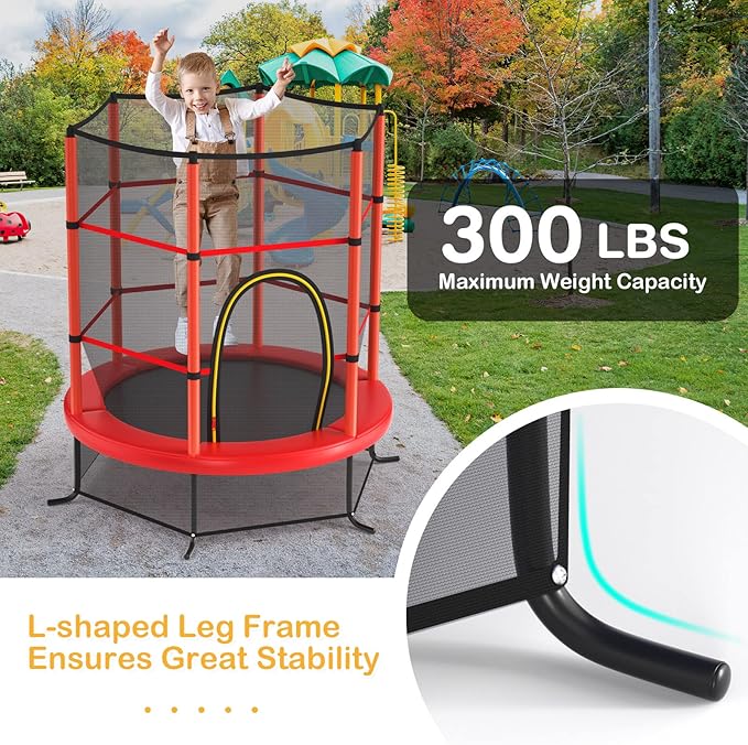 GYMAX Toddler Trampoline, 55” Trampoline for Kids with Bottom-to-Top All-Round Enclosure Net & Seamless Jumping Mat, ASTM Approved Easy Assembly Kids Mini Trampolines Indoor/Outdoor