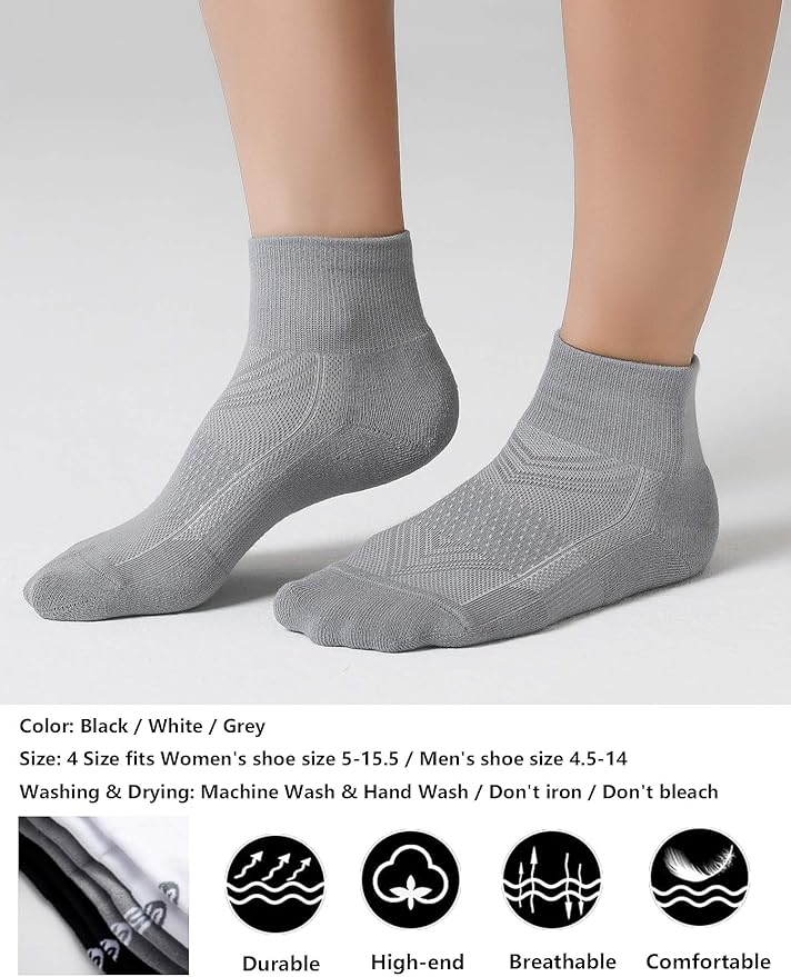 CelerSport 6 Pack Men's Ankle Socks with Cushion, Sport Athletic Running Socks