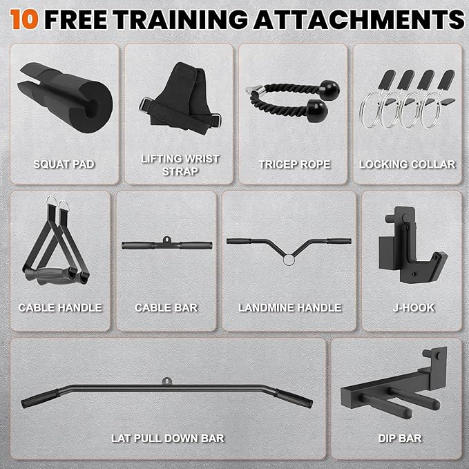 Smith Machine Home Gym with Aluminum Pulley Set- 2000lbs Capacity All-in-One Power Rack with Cable Crossover, Pull-Up Bar & Dip Station, Includes 18 Attachments, P107 Anvil