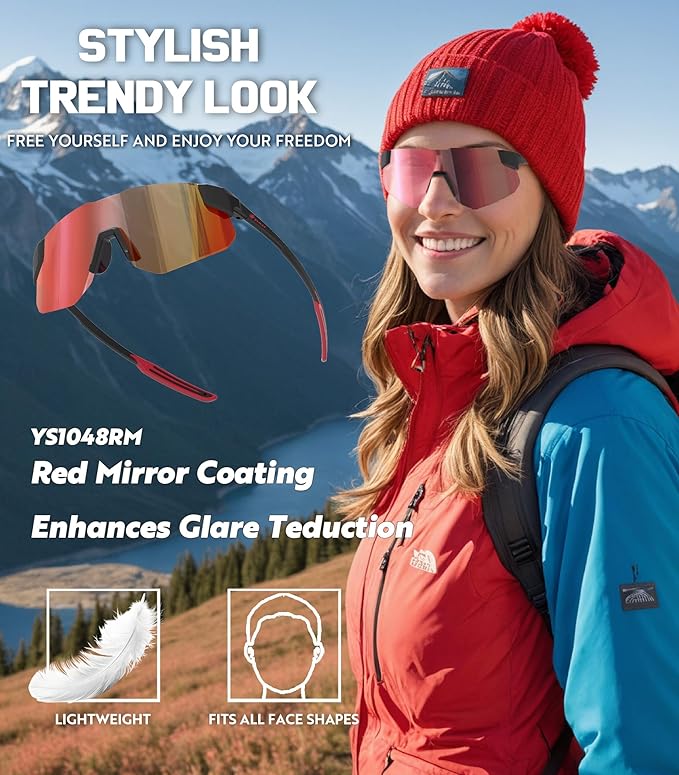 YAMAS Sport Sunglasses for Mens Womens, Wrap around Sunglasses, Non-Slip Nose Pads for Climbing and Running, UV400 Protection