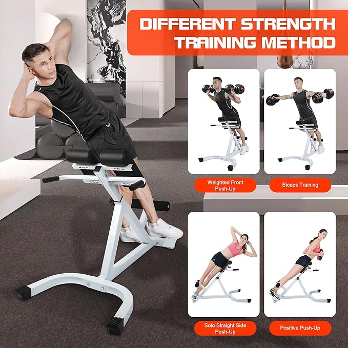 Roman Chair Hyperextension Bench - Adjustable Back Extension Machine for Home Gym, Core & Lower Back Workout, 250lbs Weight Capacity, Heavy Duty Steel Frame