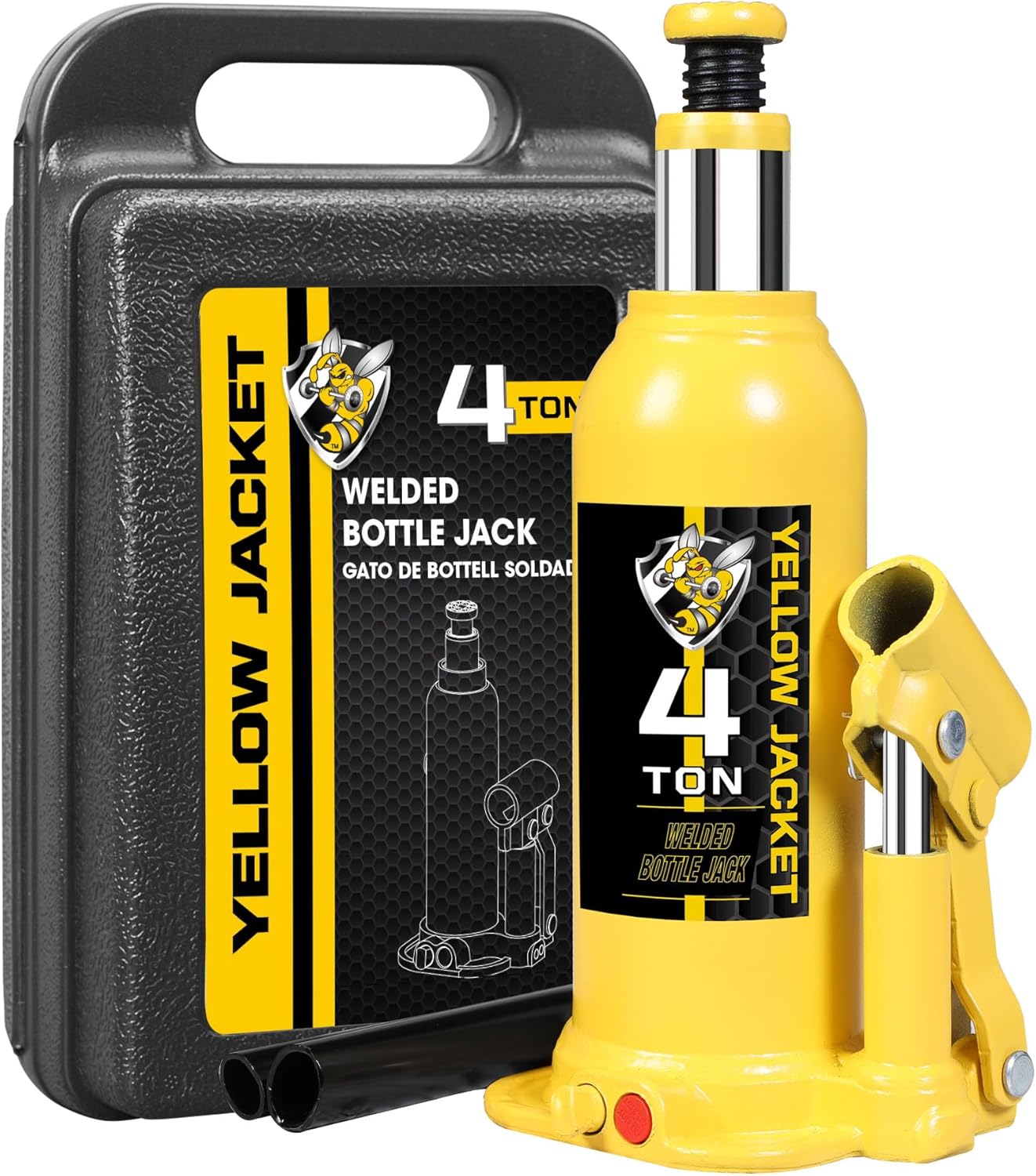 YELLOW JACKET 4 Ton Muti-Directional Welded Bottle Jack(8,000lb) with Carrying Case for Car, SUV, Auto Repair