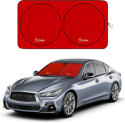 EcoNour Windshield Sun Shade Premium | Sunshade Protects Car Interior | Car Sun Shade Windshield Blocks UV Ray & car Accessories | Universal Fits Small Sedans | Mini SUV & Hatchbacks | Medium (64x32)