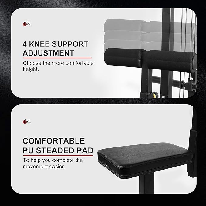 LAT All-in-one Machine with High and Low Pulley Station, LAT PullDown and LAT Row Cable Machine, LAT Tower with Adjustable Leg Support for Home Gym Total Body Training