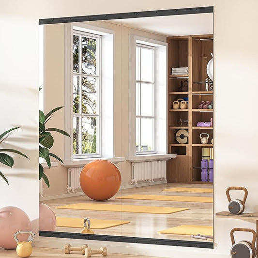Hasipu 2 Pcs 71''x31'' Home Gym Mirror Large Full Length Wall Mounted Full Body Mirror for Yoga Dance Fitness Exercise Studio Bedroom Garage, Frameless Tempered Glass Workout Mirrors Black Rectangular