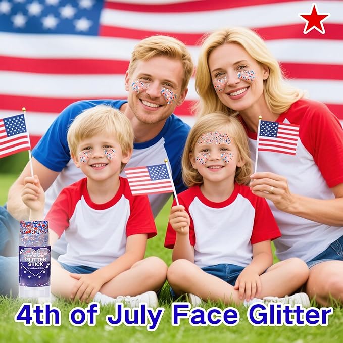 Red White Blue Hair Glitter Stick for Kids,Patriotic Face Body Glitter,4th of July Accessories,Fourth of July Outfits for Women,Patriotic Day Waterproof Chunky Glitter Makeup