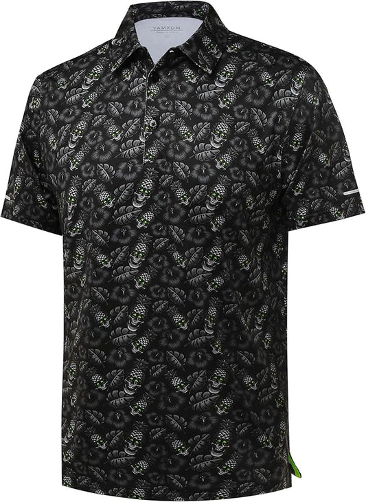 Golf Shirts for Men - Moisture Wicking Short Sleeve Performance Sport Casual Striped Collared Mens Polo Shirt