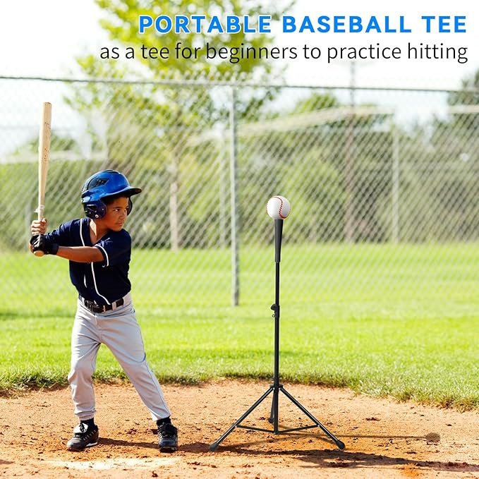 3 in 1 Baseball Training Equipment, Baseball Pitching Machine | Baseball Tee | Soft Toss Training System, Height Adjustable Hitting Swing Trainer, Support Auto & Manual, Hold Up to 10 Balls