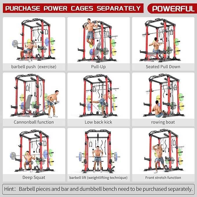 Power Rack Power Cages Multi-Function Squat Rack with Cable Crossover System Selectable More Training Attachment Weight Cage for Garage Home Gym