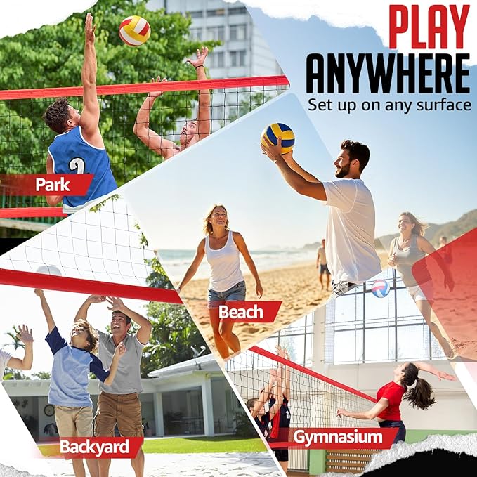 Volleyball Net, 12FT Training Set with 3-Level Adjustable Height (8'/7.4'/6.6'), Freestanding Portable Practice Net for Backyard, Serving & Spiking Drills, with Carry Bag for Outdoor & Indoor