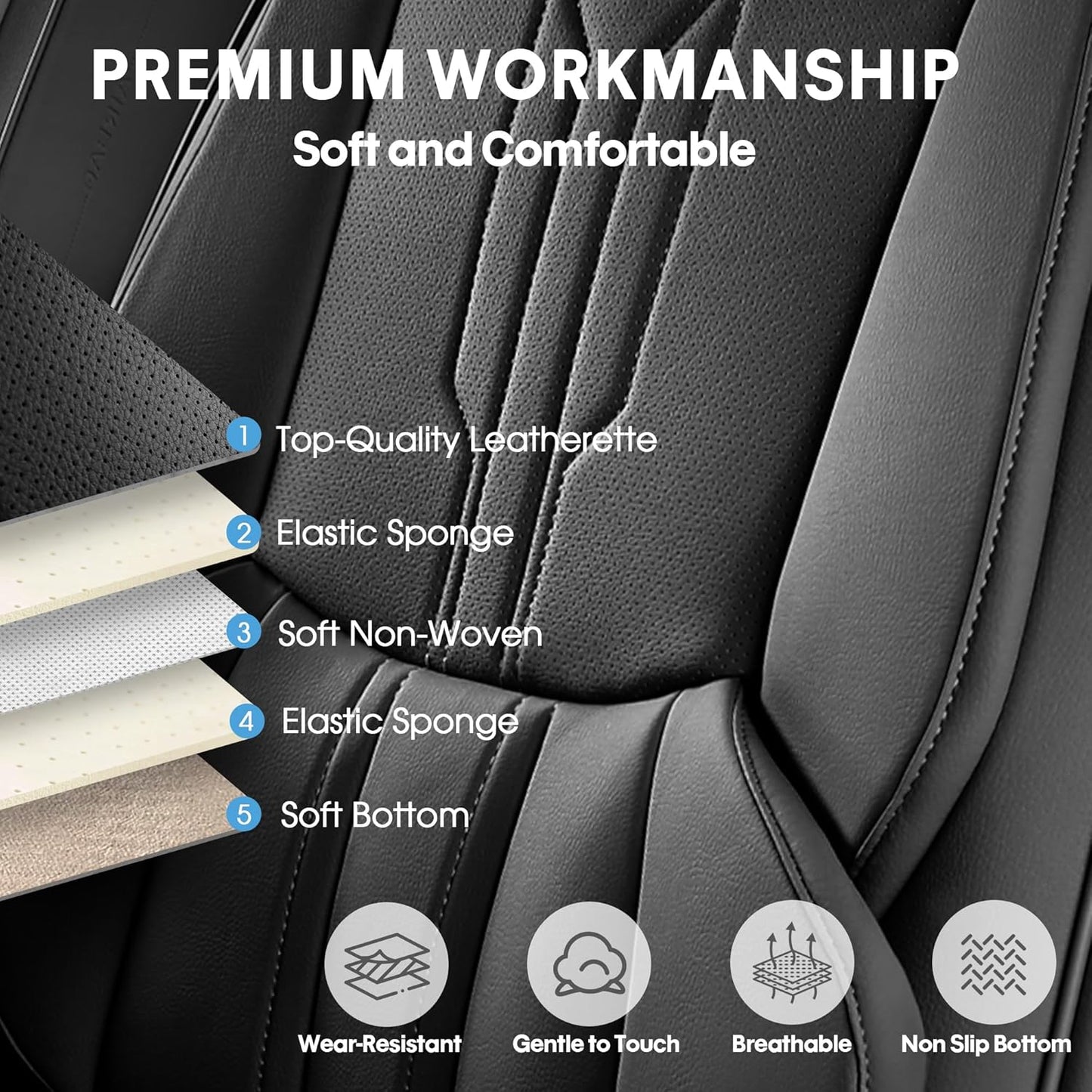 AOOG Car Seat Covers Full Set, Leather Seat Covers for Car, Waterproof Car Seat Protector with Lumbar Support, Automotive Seat Covers Universal Fit for Most Cars SUV Trucks (Full Set, Black)