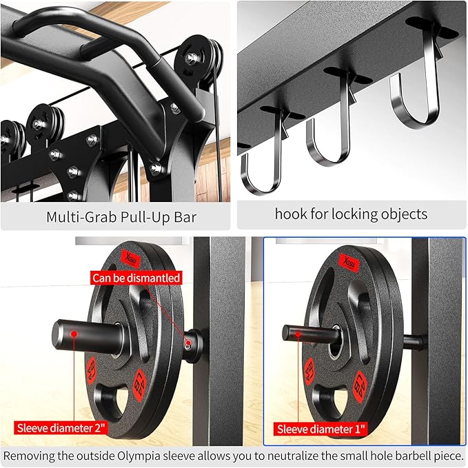 Power Cage,1600lbs Multi-Function Power Rack with Adjustable Cable Crossover System and More Training Attachment, Weight Cage for Home Gym