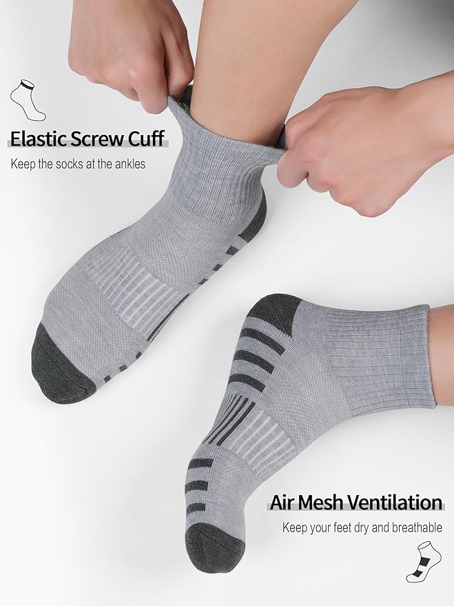 Airacker Athletic Quarter Socks with Cushion Running Ankle Socks for Men Women 6 Pairs